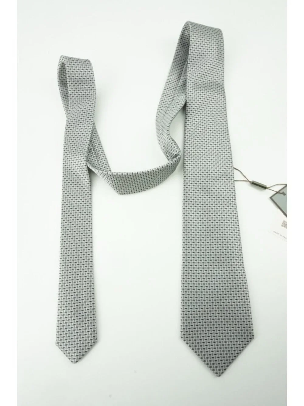Canali Stainless Graphite Gray Geometric Silk Tie Brand New With Tags